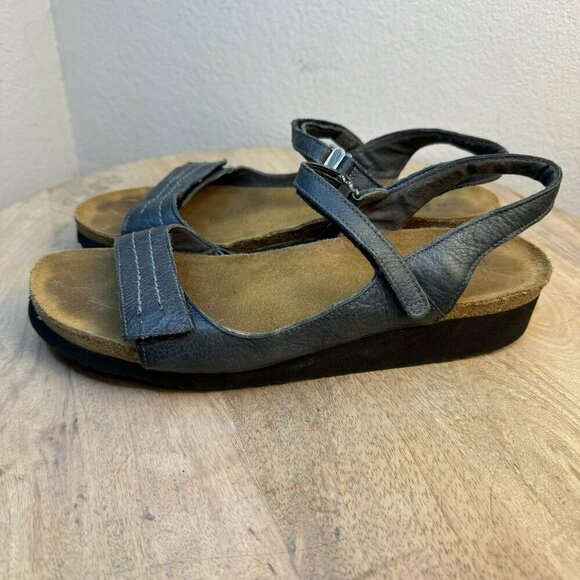 Naot Womens Size 41 10 Blue Leather Sandals with adjustable Straps & Rubber Sole - Picture 4 of 10